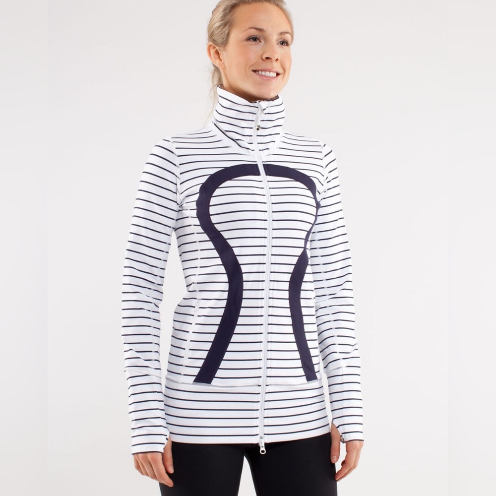 VTG Lululemon In Stride Jacket Quiet Stripe White Deep Indigo / Deep Indigo …